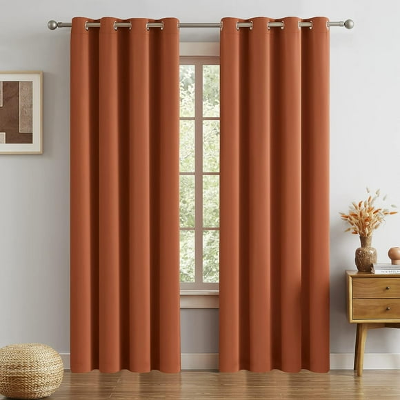 PinesC 96 Inch Curtains for Living Room Burnt Orange Rust Curtains for Bedroom Thermal Insulated Grommet Window Treatment Panels 52 x 96 Inch Length