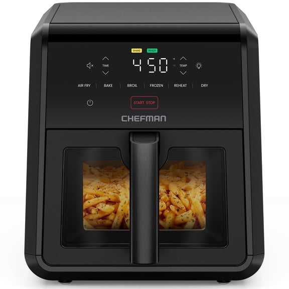 Chefman TurboFry 6-in-1 Air Fryer, Powerful DC Motor Heats to 450°F, 7-Quart Nonstick Basket - Black