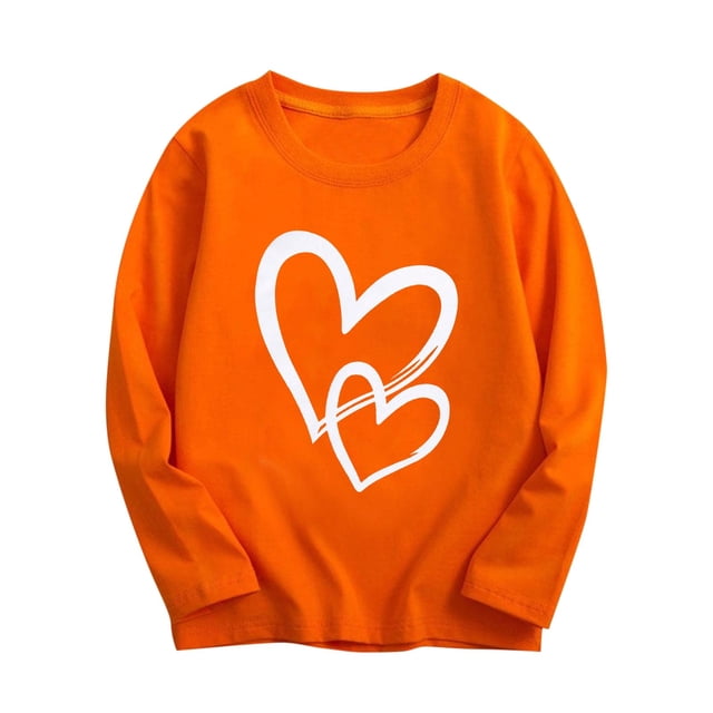 Plebaso Garçons Filles Manches Longues Hauts en Coton Imprimé Cœur Pull T-Shirts Enfants Blouses Décontractées Col Rond