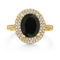 thumbnail image 2 of Gem Stone King 18K Yellow Gold Plated Silver Halo Engagement Ring Onyx Moissanite (2.43 Cttw), 2 of 3