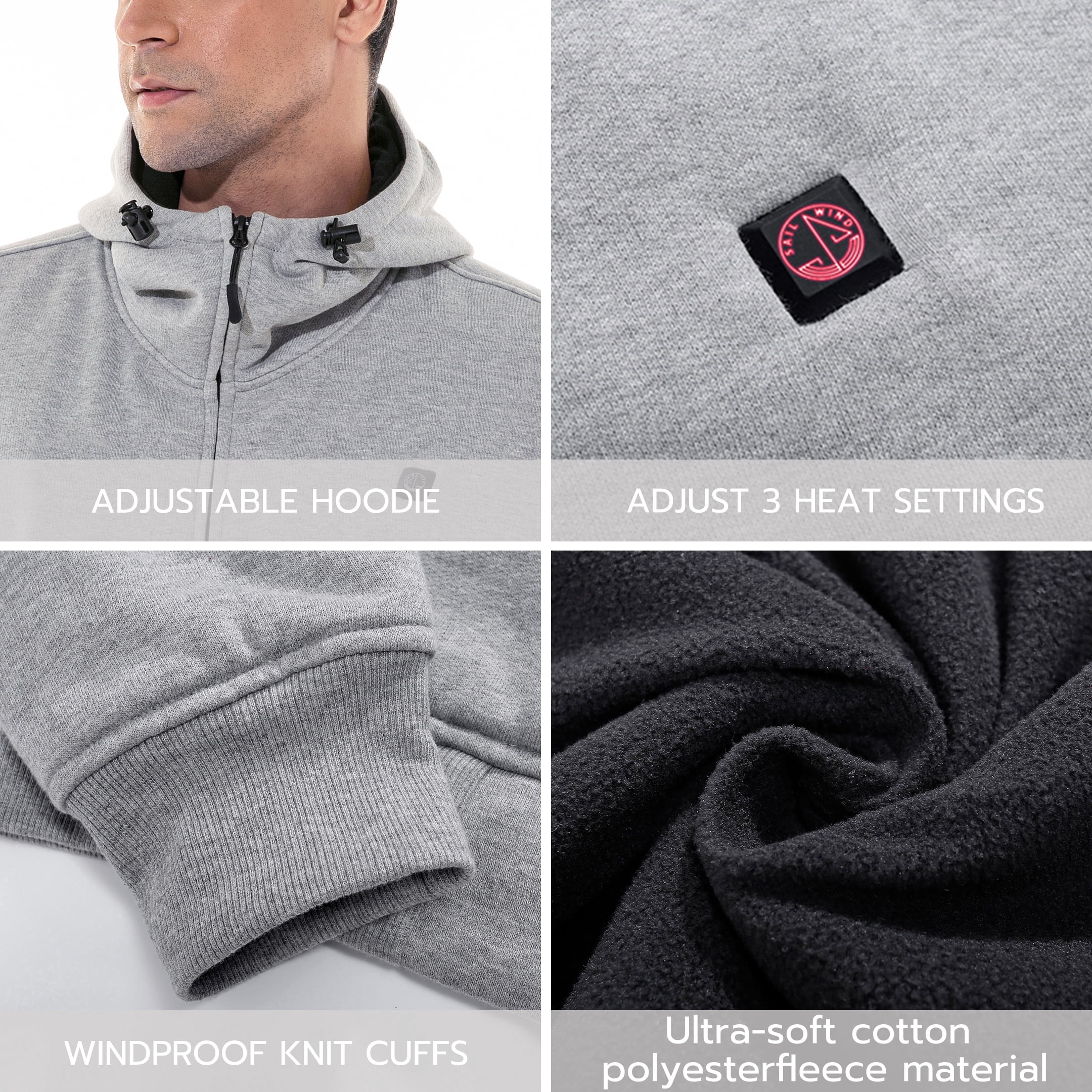 SAILWIND Men's Lightweight Heated Jacket Water Packable Heated Hooded Hoodie