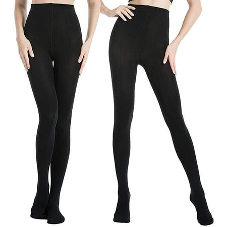 Black Tights for Women 2 Pairs Warm Fleece Opaque Tights for Winter ...