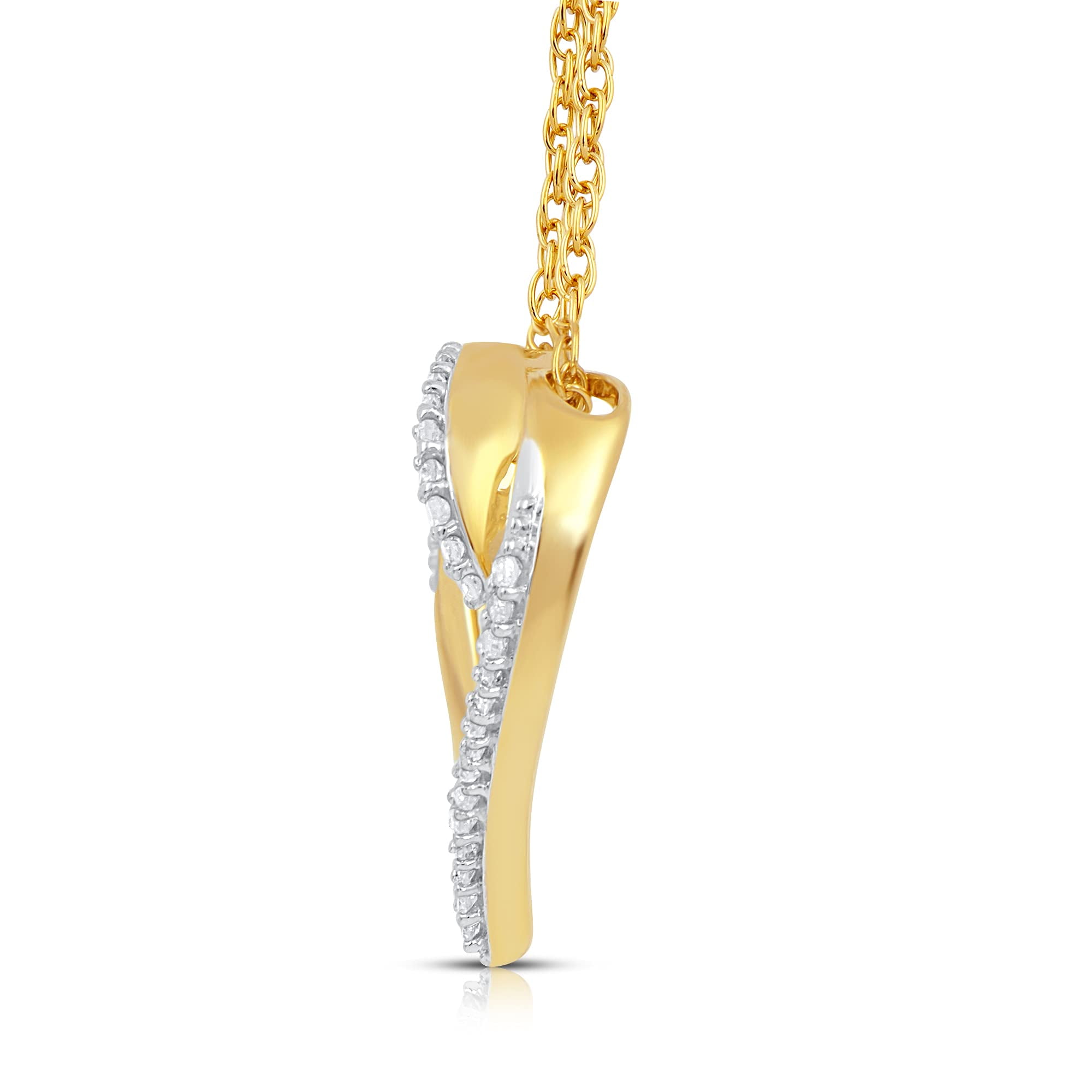 Jewelili 10K Yellow Gold with 1/10 Cttw Natural White Round Diamond Heart Pendant Necklace, 18