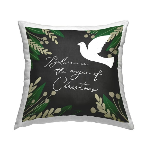 Stupell Industries Magic of Christmas White Dove Holiday Botanicals Design by Kyra Brown Throw Pillow