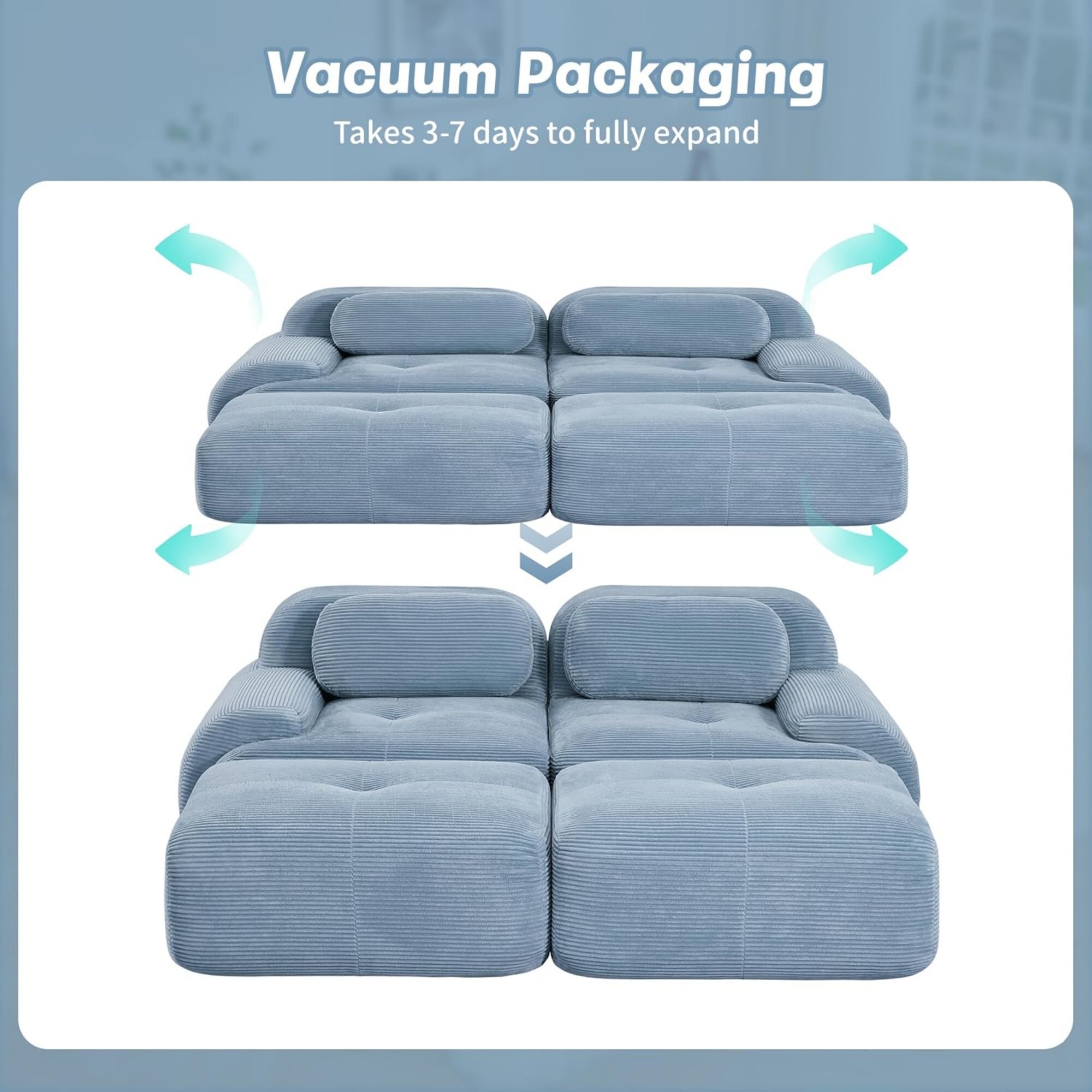 DEALTOPS 82" Oversized Corduroy Loveseat Sofa, Comfy 2-Seater Couch for Living Room & Bedroom, No Assembly, Blue