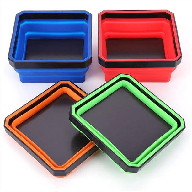 Paquete 4 Bandejas Tornillos Magnéticas Plegables, Recipiente Silicona para Tornillos, Caja Almacenamiento Piezas Herramientas, Organizador Herramientas Carpintero y Fontanero
