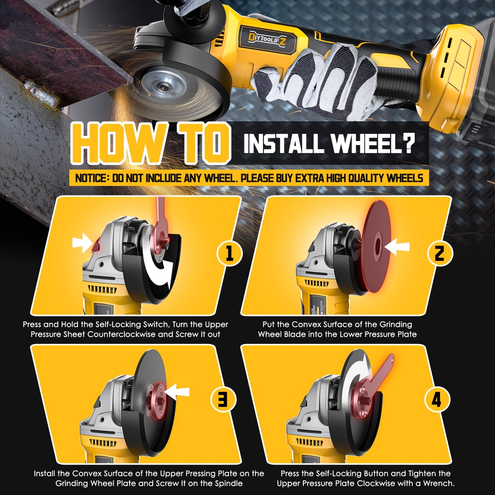 Angle Grinder Compatible with for 20V Battery, Featuring a Brushless Polishing Tool with an Auxiliary Handle, Operating at 5500-8500 RPM, Suitable for 4-1/2 Inch Grinding Wheels,
