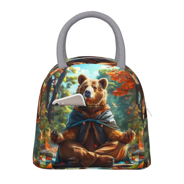Fotbe Maple Meditating Bear Bolsa de Almuerzo con Estampado, Lonchera Aislada, Contenedor de Comida Reutilizable Tipo Cooler a Prueba de Fugas