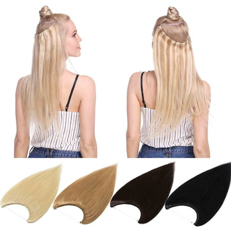 S-noilite Hidden Invisible Crown Flip on Human Hair Extension One Piece Secret Miracle Wire in Hairpieces No Clip No Tape in Remy Hair Translucent Fish Line Headband Bleach