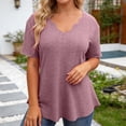 thumbnail image 2 of DHFJKG Womens Hallow Out T Shirts Bohemian V Neck Short Sleeve Lightweight Casual Curved Hem Basic Tee Summer Beach Clothes Versatile Tops, 2 of 5