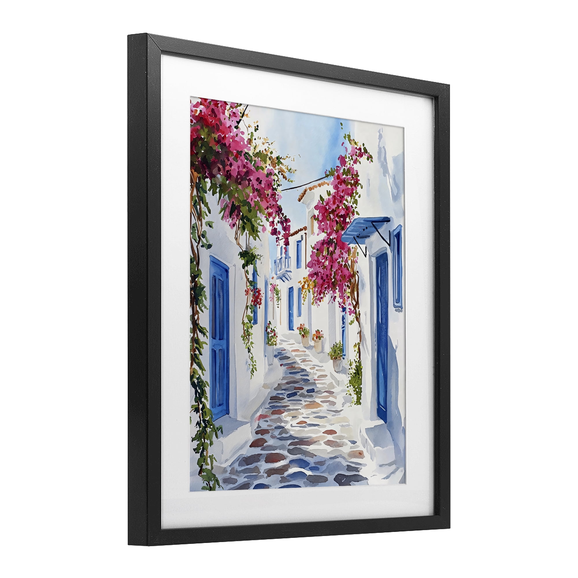 Stupell Industries Santorini Stone Street Pathway Black Framed Print Under Glass, design by LSR Design Studio