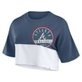 thumbnail image 2 of Women's Fanatics Navy/White Atlanta Braves Color Split Boxy Cropped T-Shirt, 2 of 3