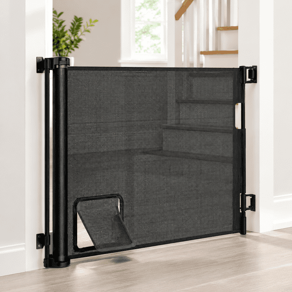 Retractable Gates With Door 55" Wide Dog Gate Pet Outdoor For Dogs Cat Doorways