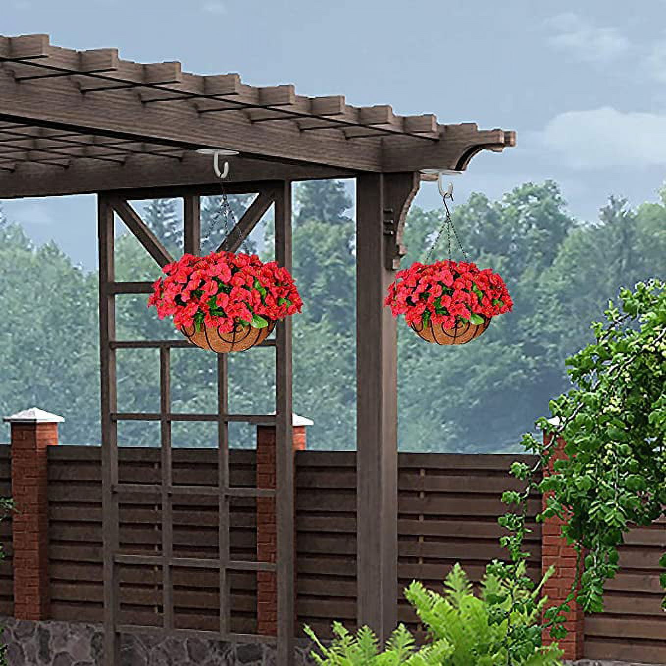 Homsunny 21.6” Coconut Lining Hanging Planters with Artificial Daisy Flowers