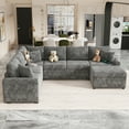 thumbnail image 7 of Quick-Convert 112.2" Sofa Bed with Storage Ottoman & USB Charging Ports, Chenille Sectional with 3 Pillows for Small Apartments, Grey, 7 of 7