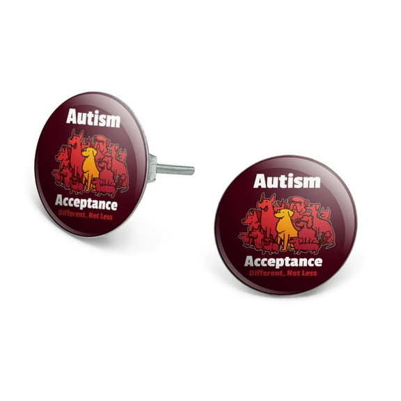 Autism Acceptance Different Not Less with Cute Dogs Novelty Silver Plated Stud Earrings