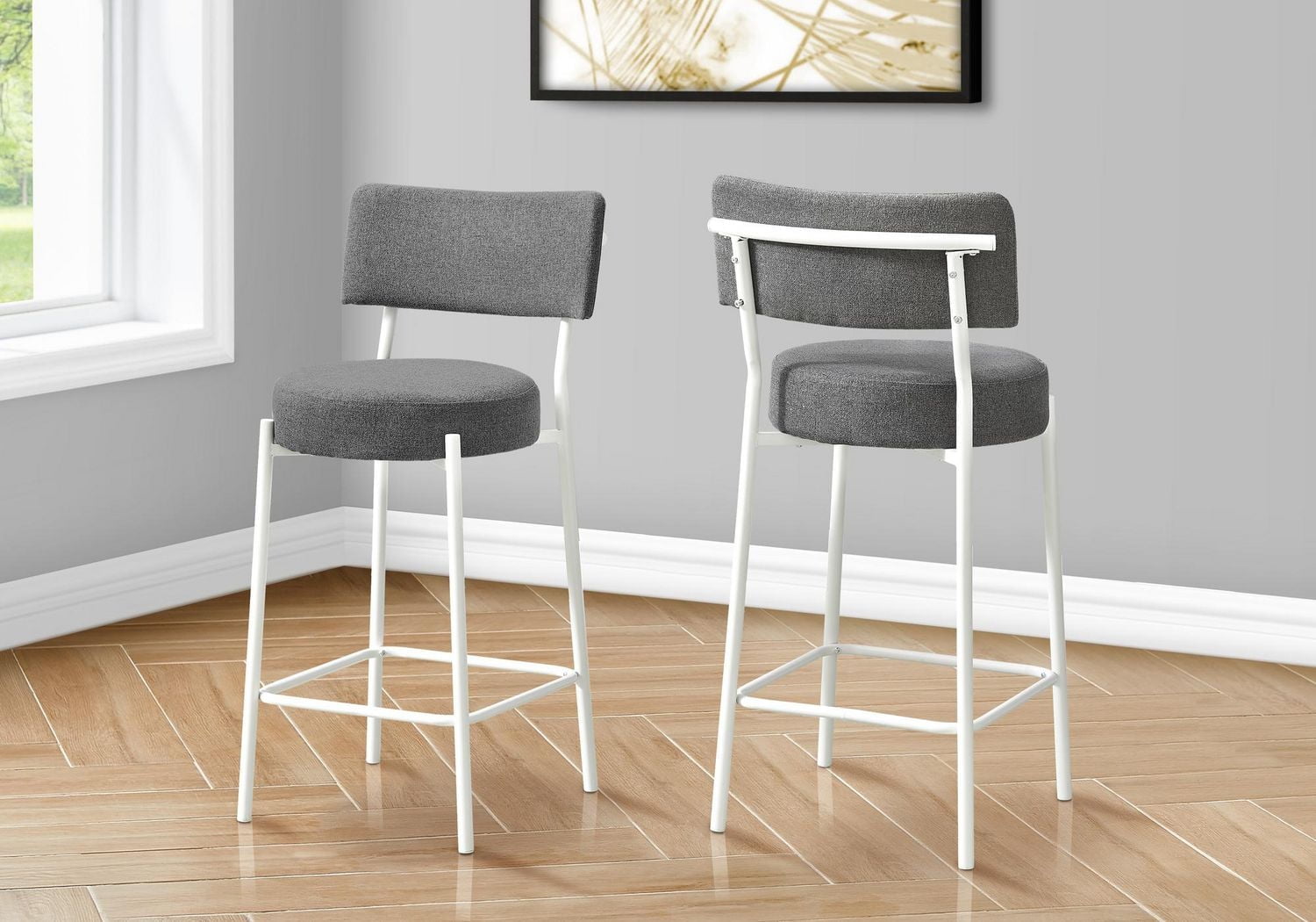 Monarch Specialties Barstool, Counter Height, Set Of 2, Kitchen, Black Leather Look, Black Metal, Contemporary, Modern