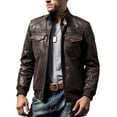 thumbnail image 3 of FLAVOR Men Biker retro Brown Leather Motorcycle Jacket Genuine Leather jacket (X-Large, Dark Brown), 3 of 5