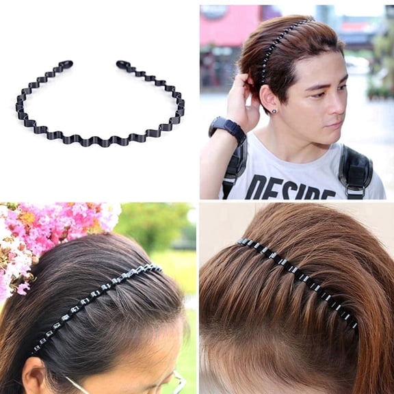 Unisex Black Spring Wavy Metal Hair Hoop Band Men Women Sports Headband Headwear Accessories,1 Pcs