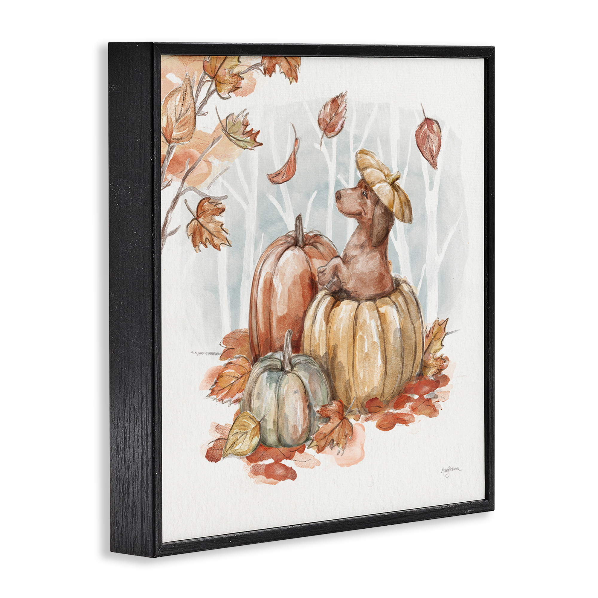 Stupell Industries Fun Dachshund & Pumpkin Holiday Painting Black Framed Art Prints Wall Art, 17 x 17