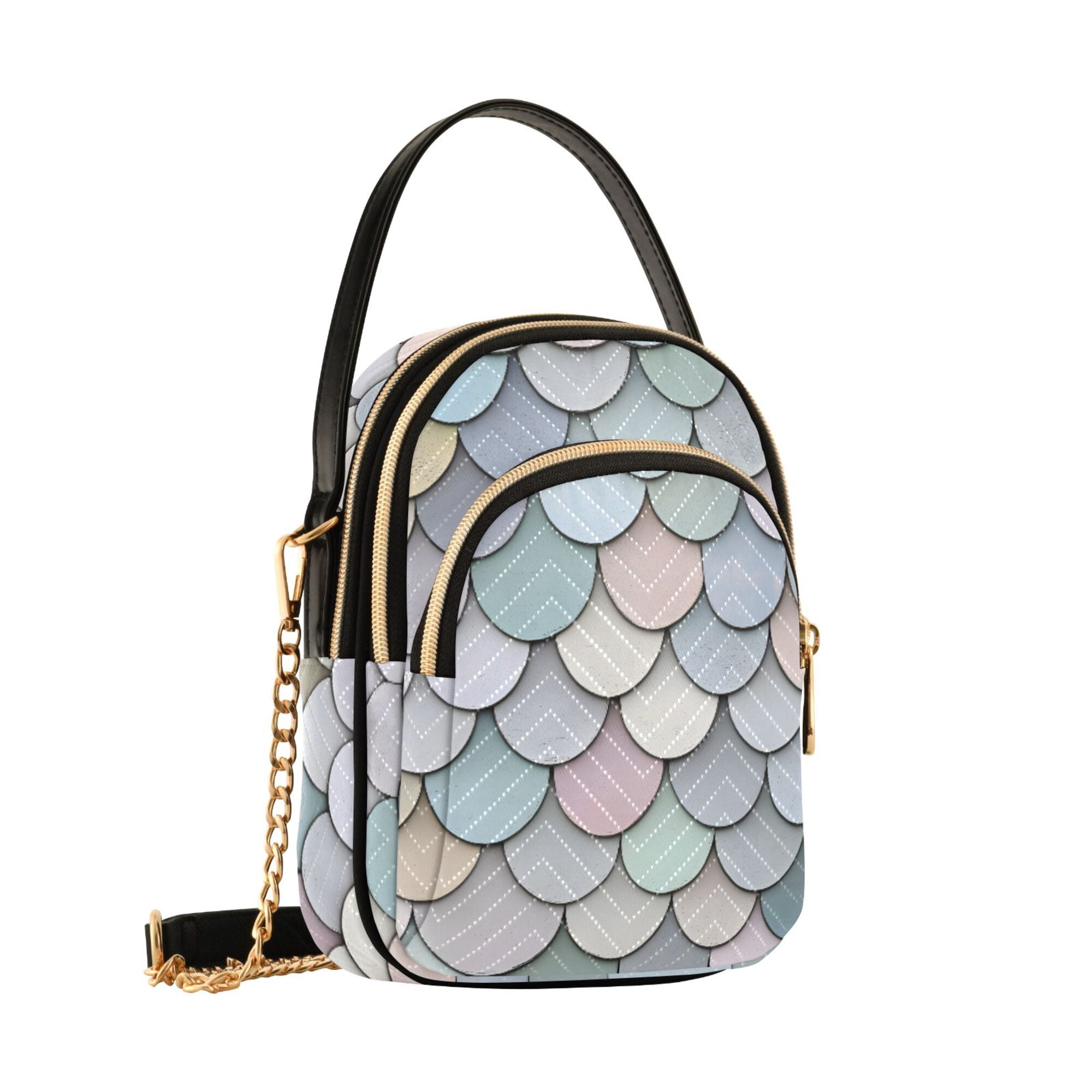 FORMRS Crossbody Bag for Women Quilted Travel Shoulder Cell Phone Purse with Chain Strap Handbag, Light Blue Shimmering Pattern