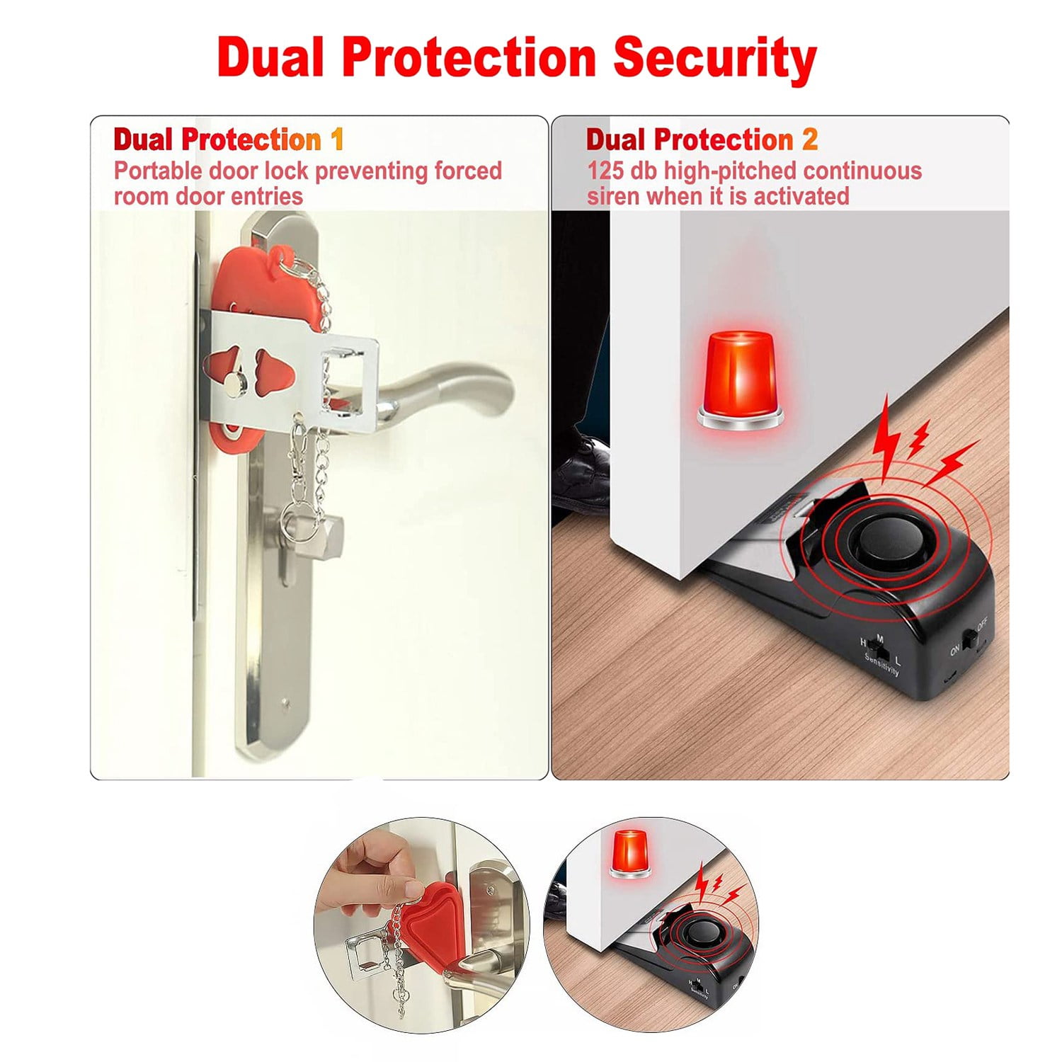 Portable Door Lock & Door Stop Alarm,Dual Protection Security Door Kit