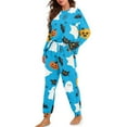 thumbnail image 2 of Yuyamidu Cute Ghost Pajama Set for Women 2 PCS Black Cat Pjs for Travel Yoga Blue Scoop Neck Nightwear Size S Casual Long Sleeve Sleepwear with Pockets, Halloween, 2 of 7