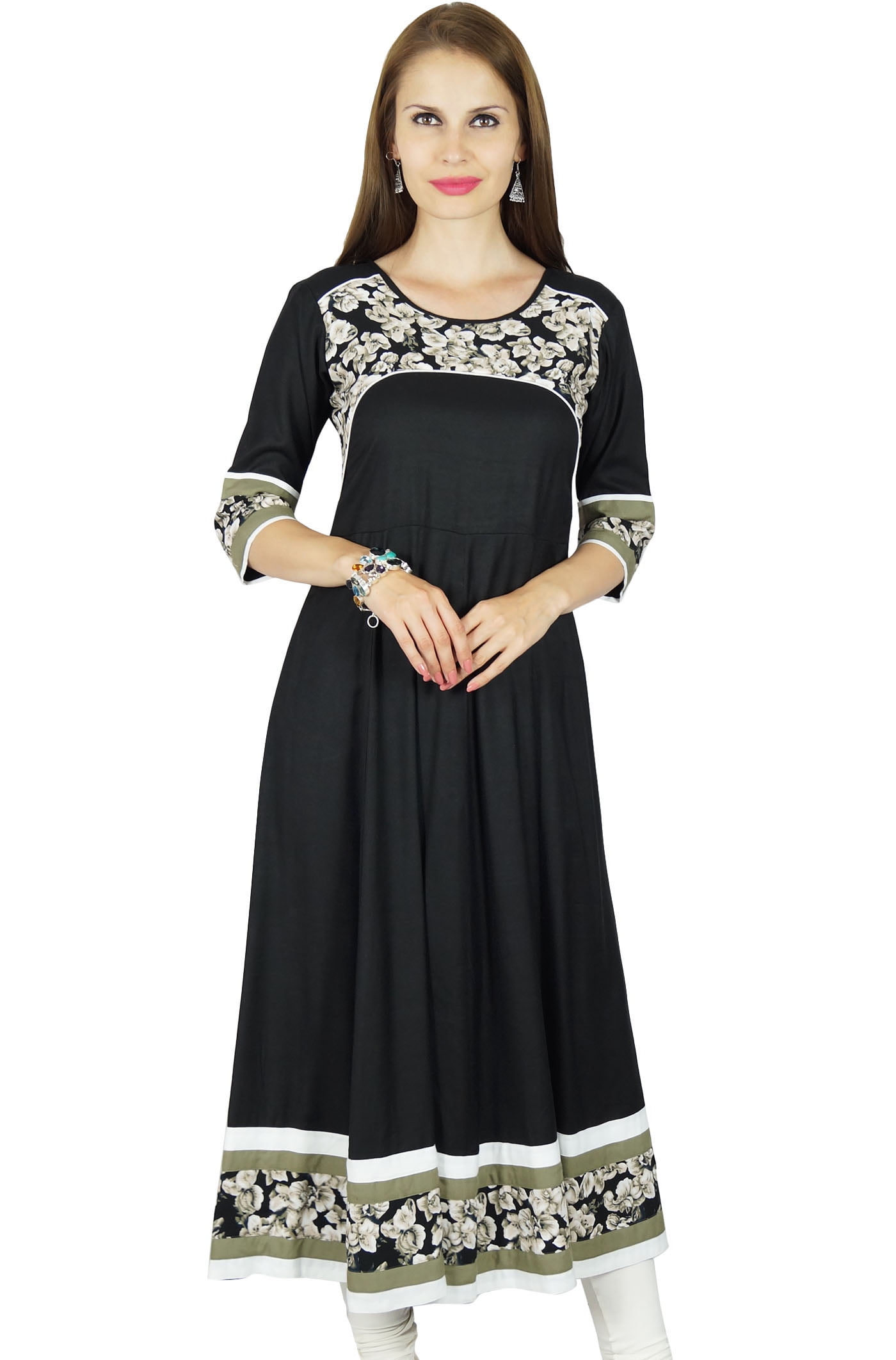Bimba Women's Anarkali Kurti – Long Flared Rayon Kurta, Indian Ethnic Blouse With Sleeveless Design