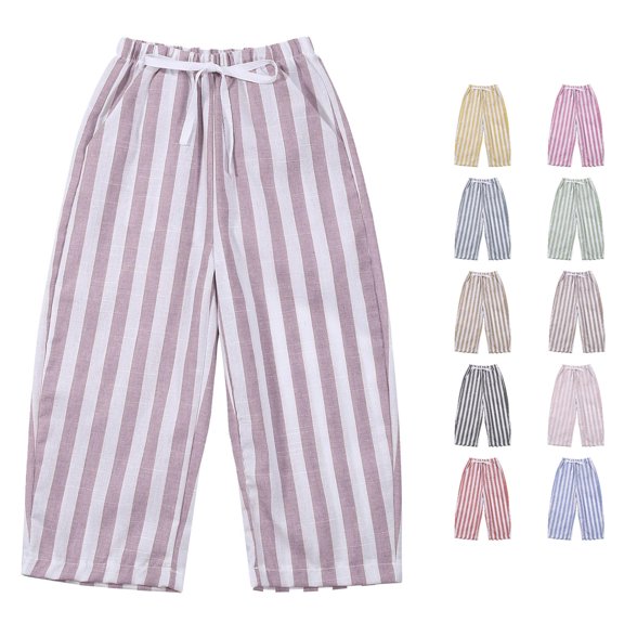 CUZIBR Kids Toddler Striped Wide Leg Pants Elastic Drawstring Waist Casual Loose Trousers Soft Breathable Bottoms For Baby Boys Girls Outdoor Walk Lightweight Dailywear,Light Purple,6-9 Months