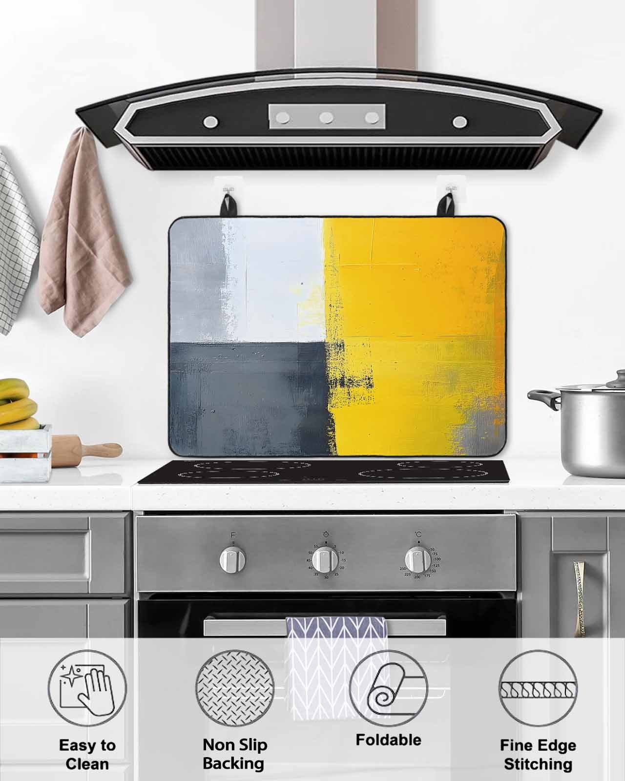 nqOlkjepod Large Induction Cooktop Protector Mat 28.5"x20.5", Yellow Grey Stove Top Covers for Electric Stove, Oil Painting Abstract Artwork Decorative Stove Burner Cover Mats, Glass Top Stove Cover