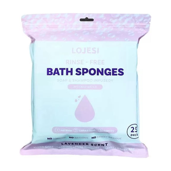 Disposable Rinse Free Bathing Wipes, All-in-1 Single Use Shower Wipes, Simply Dampen, Lather, 25 Pack (Purple)