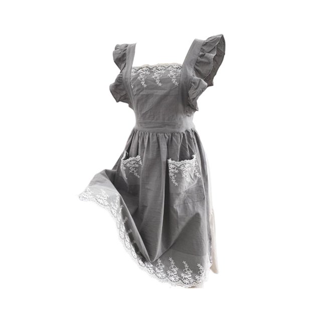 CSChome Cooking Apron Japanese Style Apron – Adjustable Strap Sleeveless Double Pockets Lace Cooking Apron