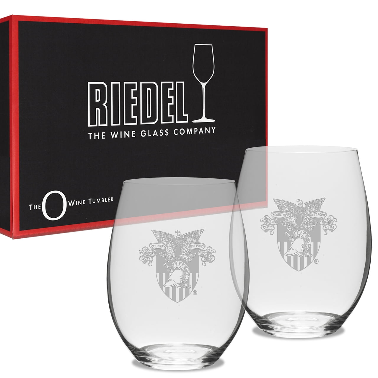 West Point Deep Etched Riedel Set of 2 Deep Etched Stemless Wine