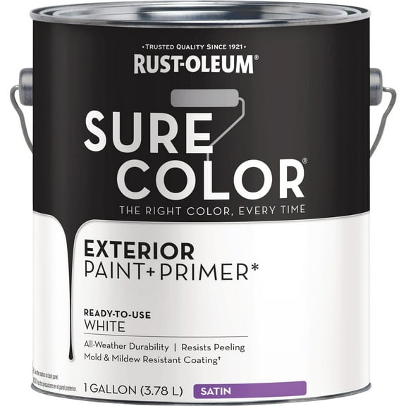Rust-Oleum Sure Color Exterior Paint and Primer, White, Satin, 1 Gal 394678