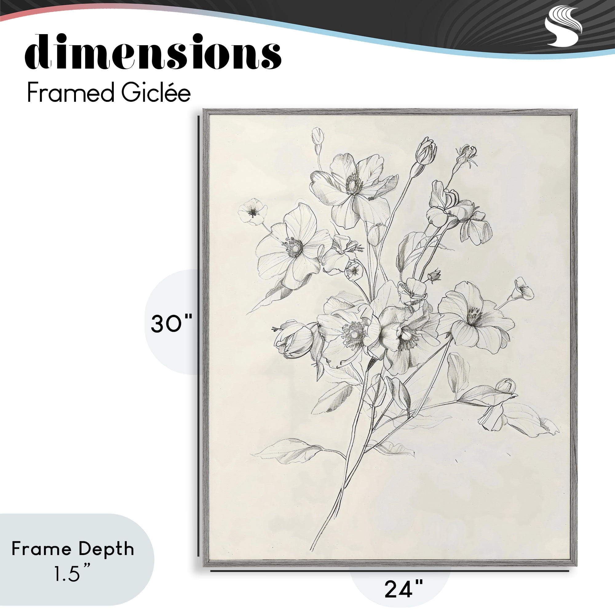 Stupell Industries Wildflower Outline Study Gray Framed Giclee Art, design by Creative Studio