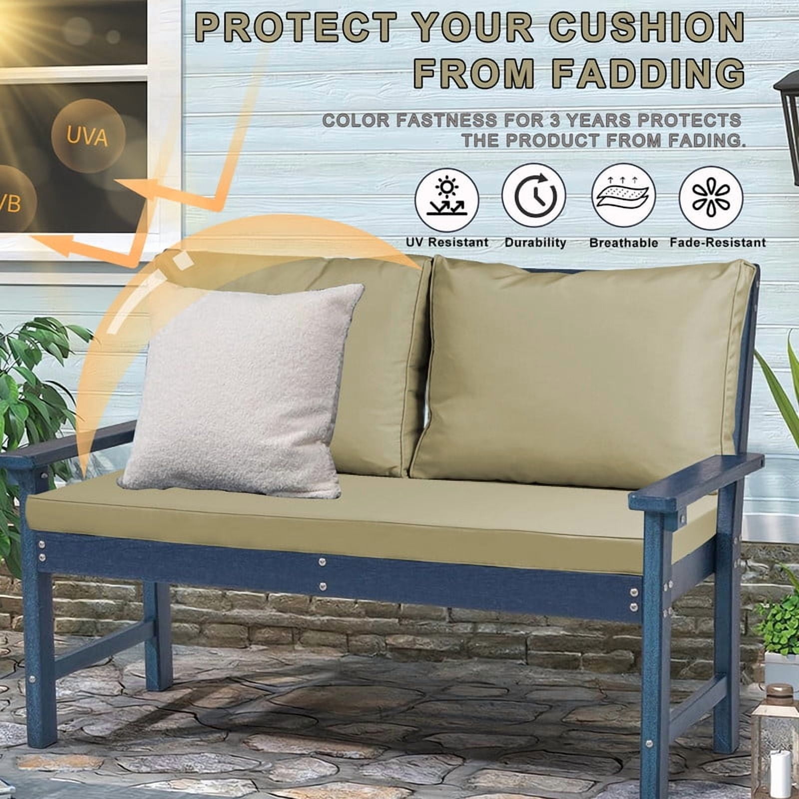 Outdoor Loveseat Cushions Set 48" x 24" Water Repellent & Fadeness Patio Furniture Cushions with Removable Cover and Ties, Patio Love Seat Sofa Cushions for Porch Garden Chair（Beige）