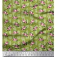 thumbnail image 1 of Soimoi Green Japan Crepe Satin Fabric Leaves & Grandiflora Roses Floral Fabric Prints By Yard 42 Inch Wide, 1 of 3