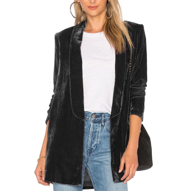 Meichang Cardigan en Velours pour Femme, Veste à Col à Revers, Ouvert à l'Avant, Cardigan Vintage avec Poche