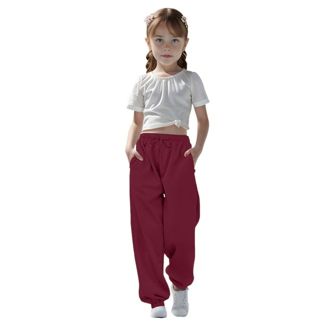 WENXIAOO Sweatpants For Teen Girls Drawstring Sweatpants With Pockets Solid Pants Red Pants Toddler Boys Joggers Size 5-6 Years