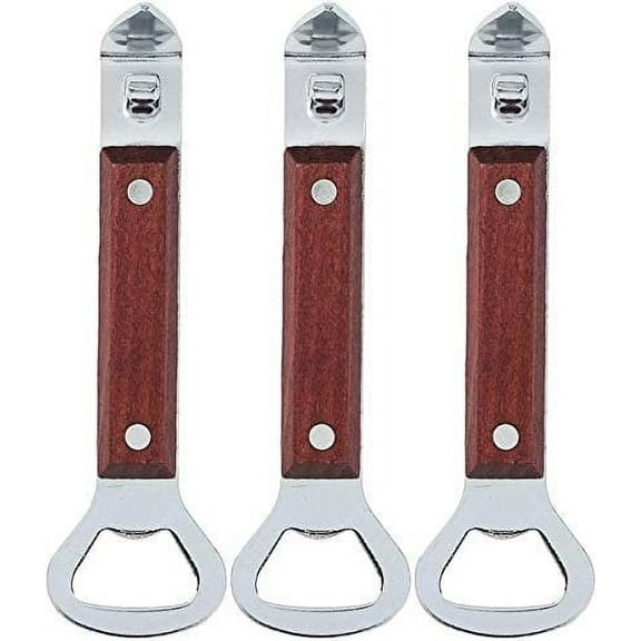 Norpro Heavy Duty Wood Handle Soda Pop Beer Can Punch and Bottle Opener 3 Pack