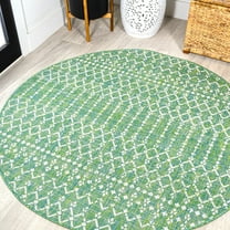 JONATHAN Y SMB108L-5R Ourika Moroccan Geometric Textured Weave Green/Cream 5' Round Indoor/Outdoor Area Rug, Pet Friendly, Stain Resistant, Easy to Clean, for Patio, Living Room; Kitchen, Bedroom