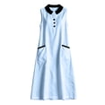 thumbnail image 4 of Lenago Womens Summer Casual Mini Dresses Women's Casual Crew-Neck Multi-Color Pocket Sleeveless Dress Blue L, 4 of 6
