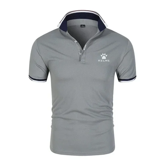 Brand KELME Quality 100% Cotton Men's T-shirt Solid Body POLO Shirt Fashion Design V-neck Casual Short-sleeved Men's Clothing Brown XXXL