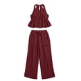 thumbnail image 5 of Karymi Womens T Shirts 2 Piece Beach Outfit, Halter Deep V Ruffle Crop Tank Top & Drawstring Wide Leg Pants, Lightweight Vacation Matching Set Blouses for Women Dressy Casual, 5 of 5