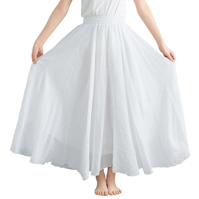 Falda larga de corte A de color liso para mujer - Falda media con cintura elástica, 95 cm de largo, mezcla de poliéster, tallas reales - S-XXL