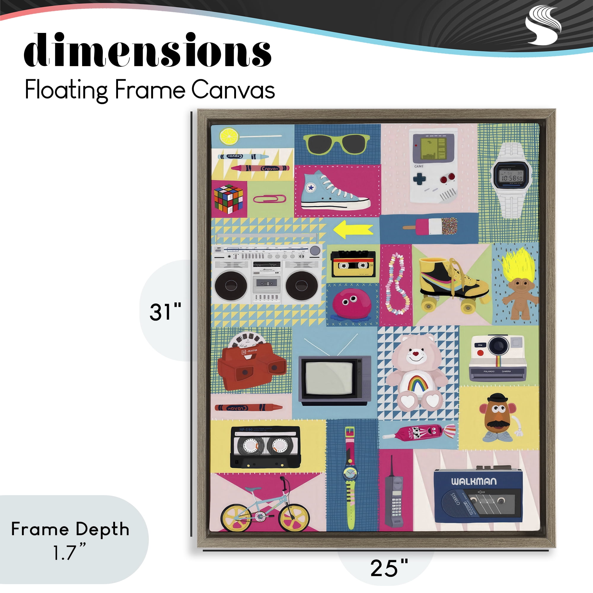 Stupell Industries Retro 80's Patchwork Collection Brown Framed Floater Canvas Wall Art, design by Hanna Melin