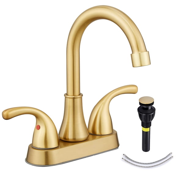 4 Inch Brushed Gold Bathroom Sink Faucet with Pop-up Drain and Supply Hoses