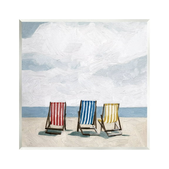 Stupell Industries Beach Chairs Coastal Cloudy Shore Coastal Painting Unframed Art Print Wall Art