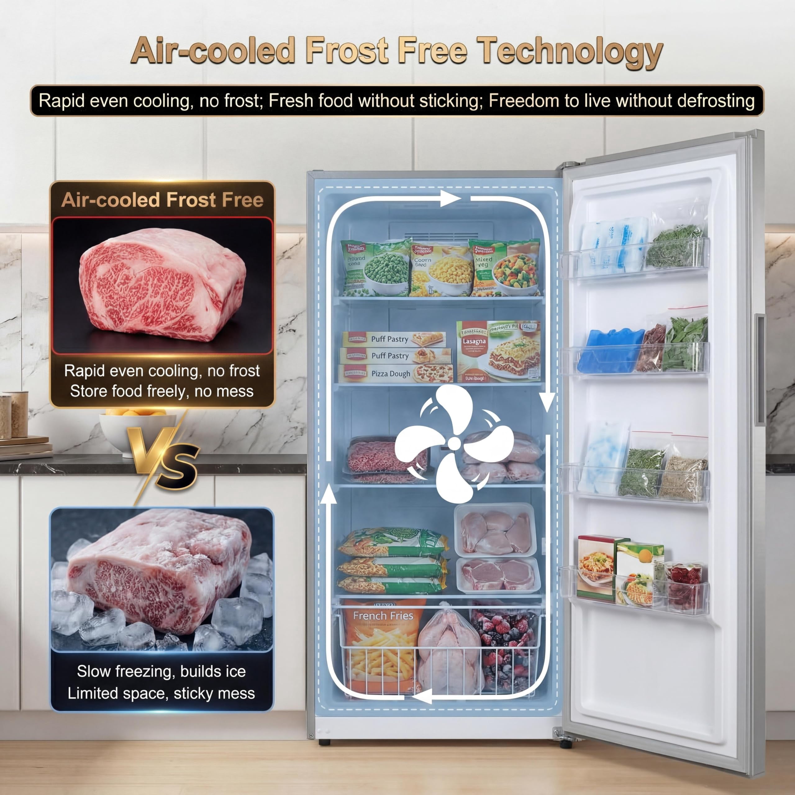 14 Cu.Ft Upright Freezer, Stand Up Freezer with Adjustable Shelves, Mechanical Temperature Control,  rated, Frost Free, Freestanding Deep Freezer for Garage, Kitchen, Home Use