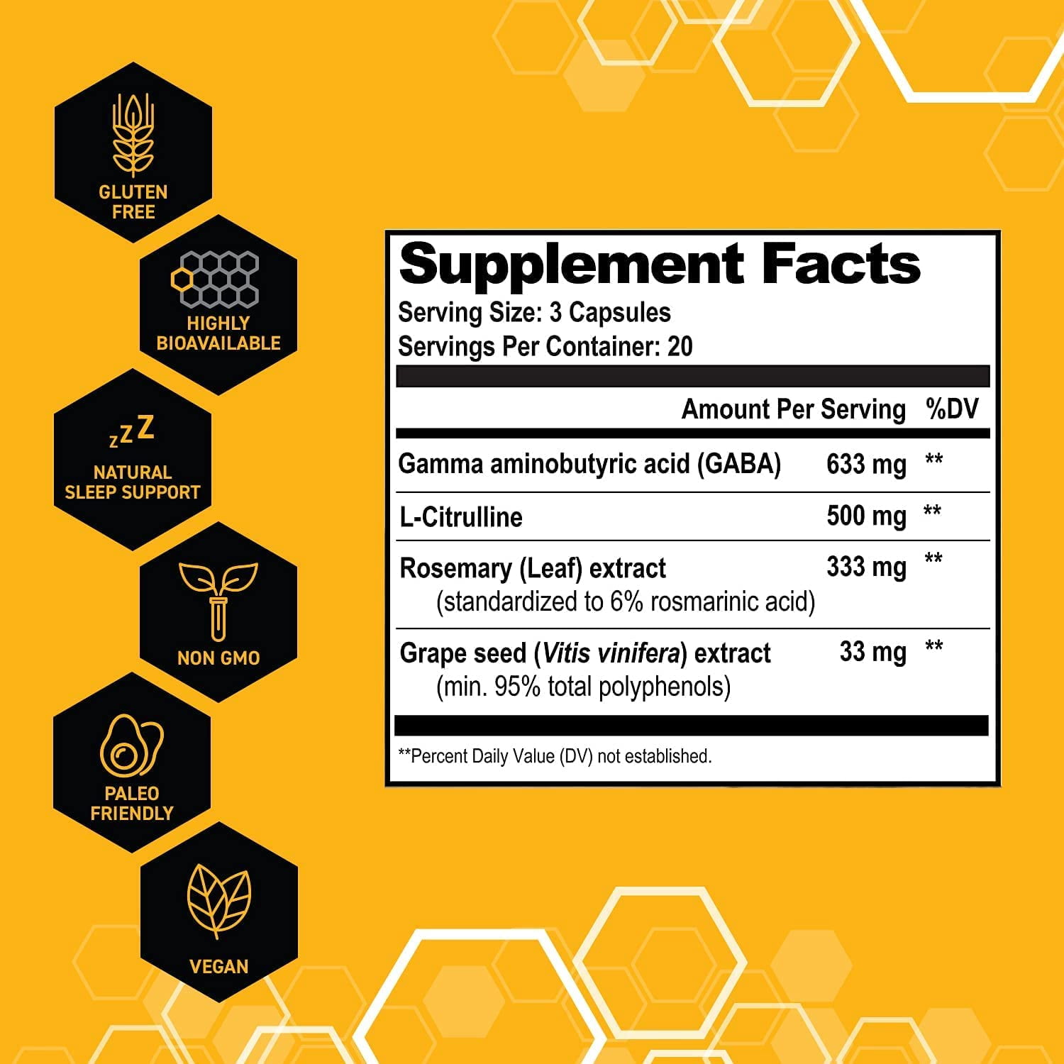 Natural Stacks Gamma-Aminobutyric Acid GABA Supplement 60 ct. - Deep Relaxation and Calm - Night Time Sleep Aid - Brain Food Formula Promotes GABA (Gamma-Aminobutyric Acid)